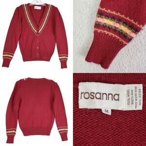 Vintage Rosanna Cardigan Sweater Women’s Size Medium M Shetland Wool Red